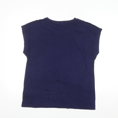Bassini Women's Blue Floral Embroidered Sleeveless T-Shirt Size L