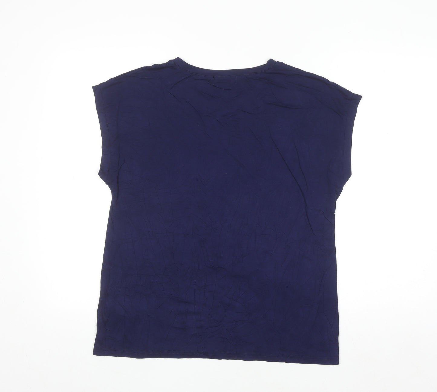 Bassini Women's Blue Floral Embroidered Sleeveless T-Shirt Size L