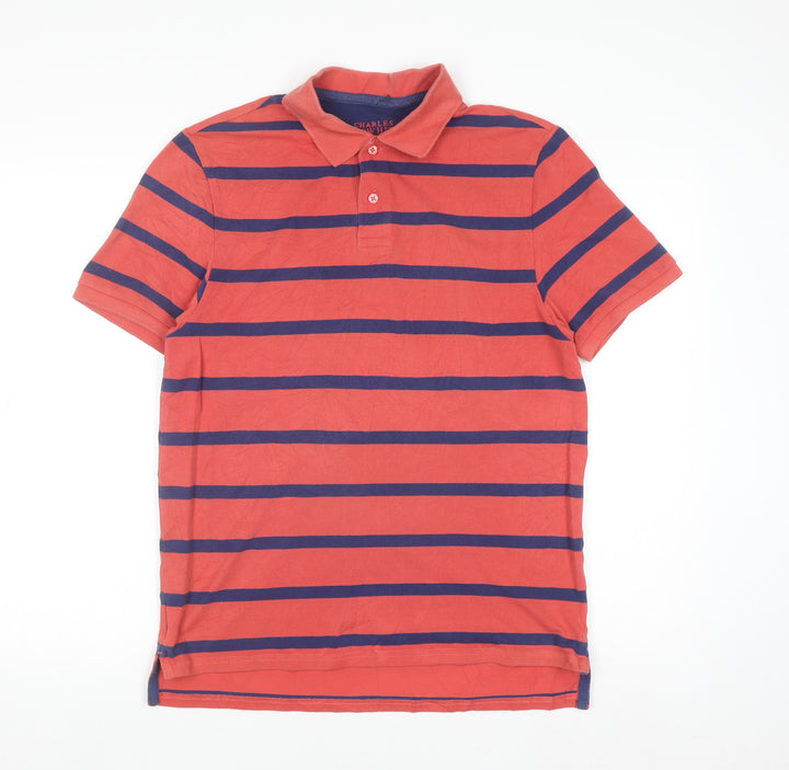 Charles Tyrwhitt Men's Red Striped Slim Fit Polo Shirt M