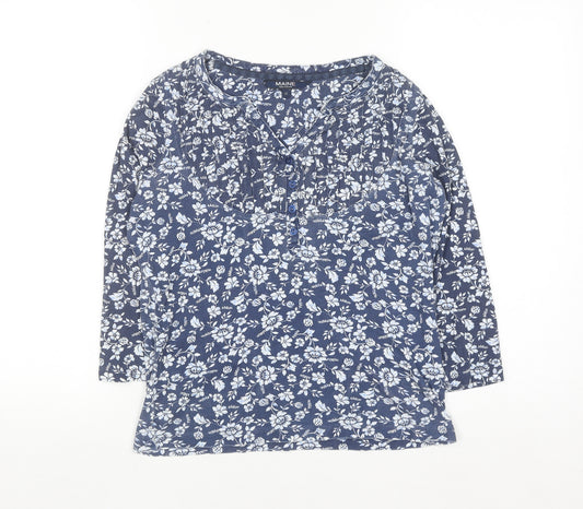 Maine New England Women's Blue Floral Cotton Henley Blouse Size 12