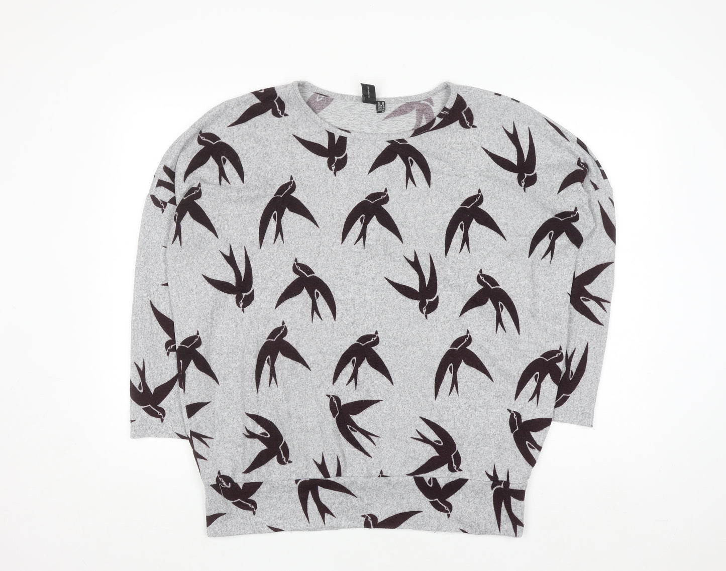 Izabel London Womens Grey Bird Print Relaxed Fit Pullover Jumper Size 10