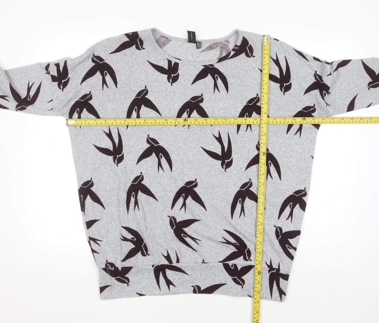 Izabel London Womens Grey Bird Print Relaxed Fit Pullover Jumper Size 10