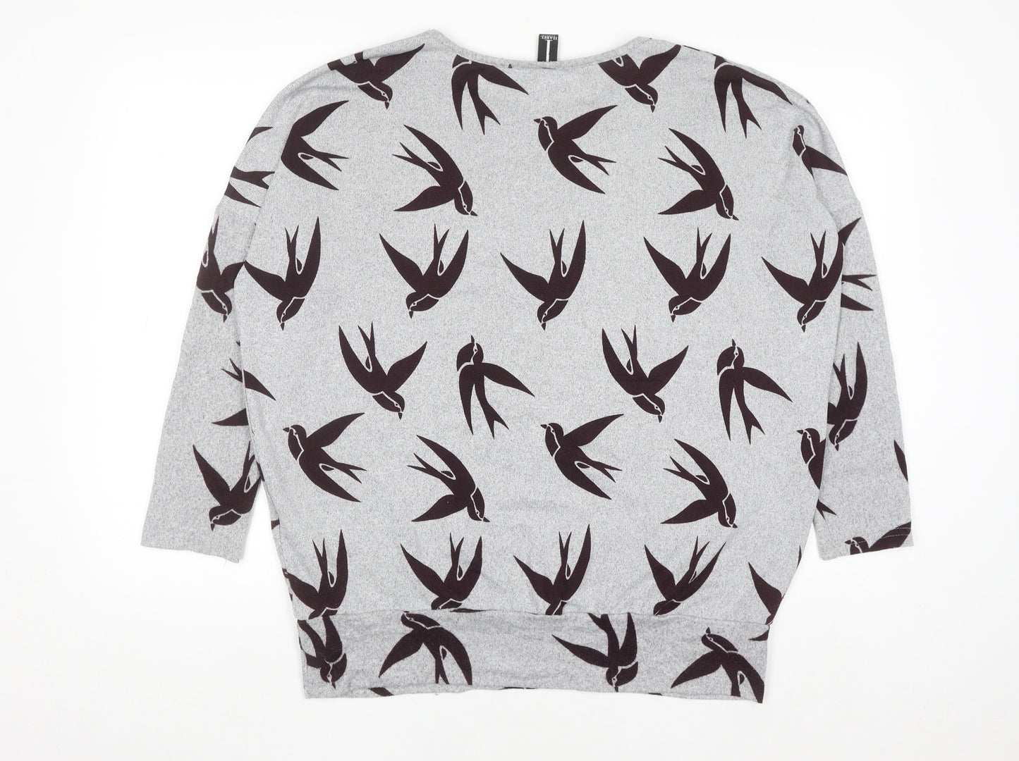 Izabel London Womens Grey Bird Print Relaxed Fit Pullover Jumper Size 10