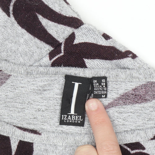 Izabel London Womens Grey Bird Print Relaxed Fit Pullover Jumper Size 10