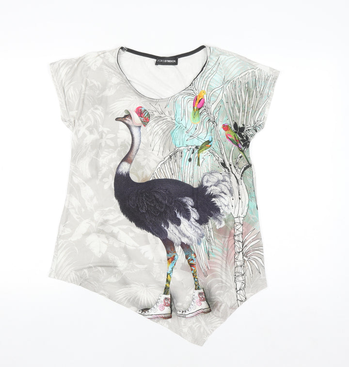 Doris Streich Womens Multicoloured Size 8 Animal Print Asymmetric T-Shirt