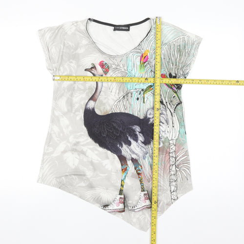 Doris Streich Womens Multicoloured Size 8 Animal Print Asymmetric T-Shirt