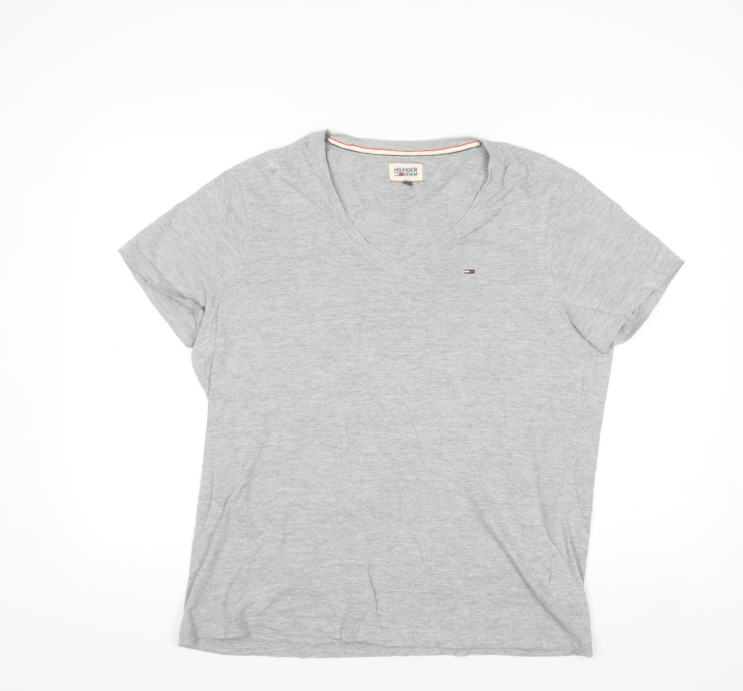 Tommy Hilfiger Mens Grey V-Neck Short Sleeve Cotton T-Shirt XL