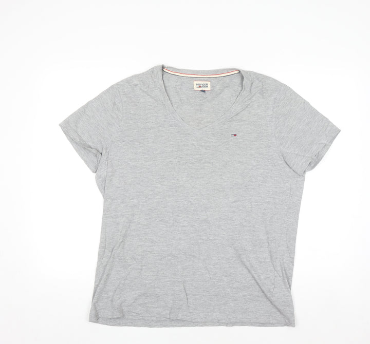 Tommy Hilfiger Mens Grey V-Neck Short Sleeve Cotton T-Shirt XL