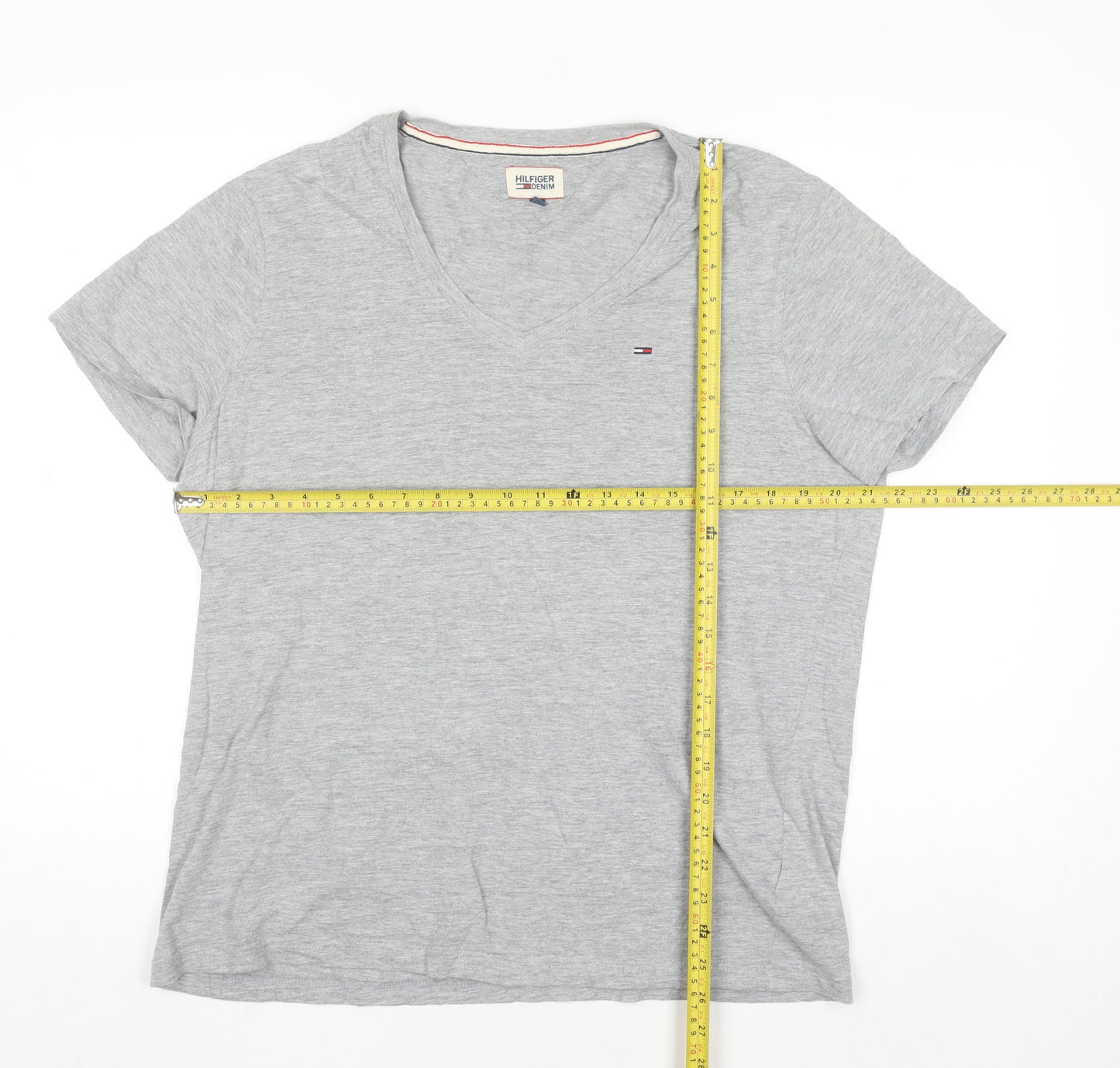 Tommy Hilfiger Mens Grey V-Neck Short Sleeve Cotton T-Shirt XL