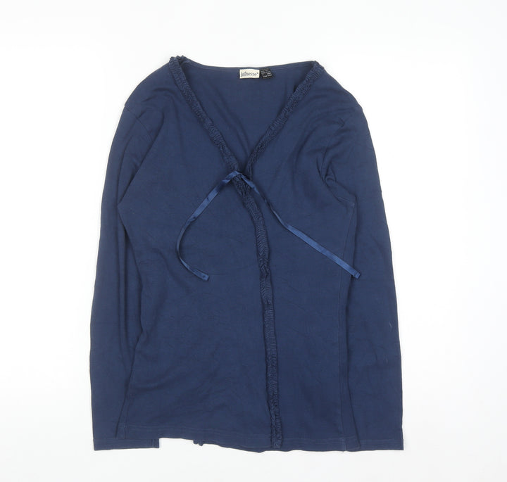 Jolinesse Women's Blue Cotton Long Sleeve V-Neck Cardigan Size 14/16