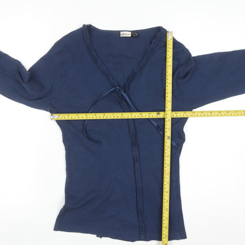 Jolinesse Women's Blue Cotton Long Sleeve V-Neck Cardigan Size 14/16