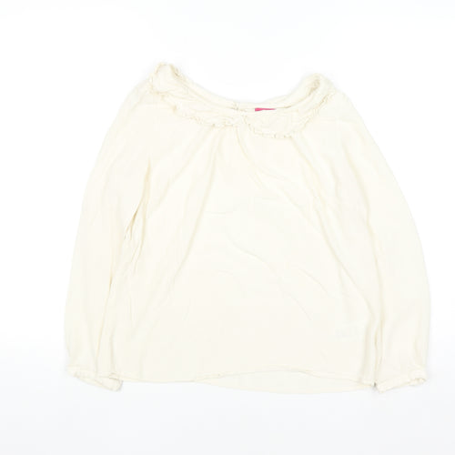Joules Women Ivory Long Sleeve Ruffle Tunic Blouse Size 12