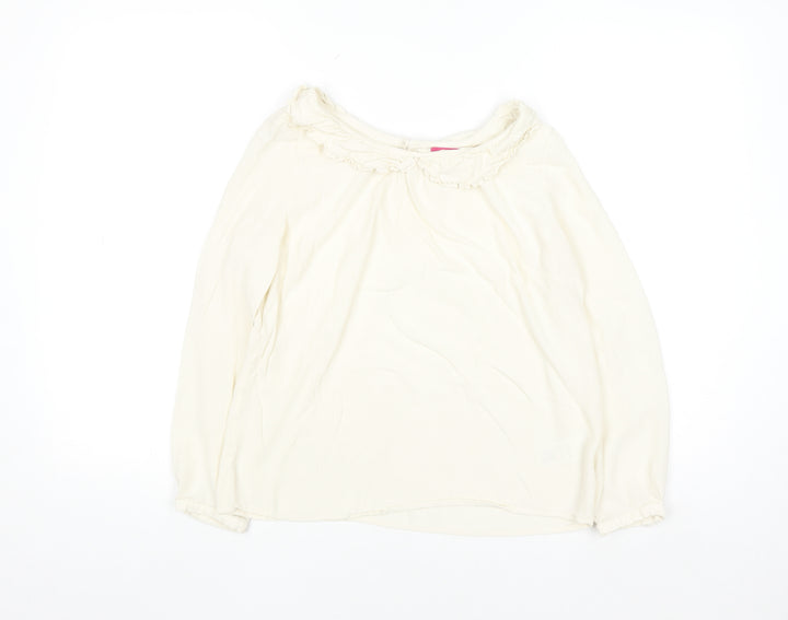 Joules Women Ivory Long Sleeve Ruffle Tunic Blouse Size 12