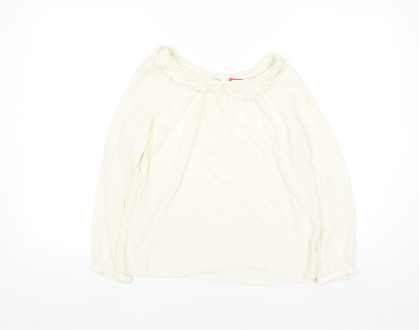 Joules Women Ivory Long Sleeve Ruffle Tunic Blouse Size 12