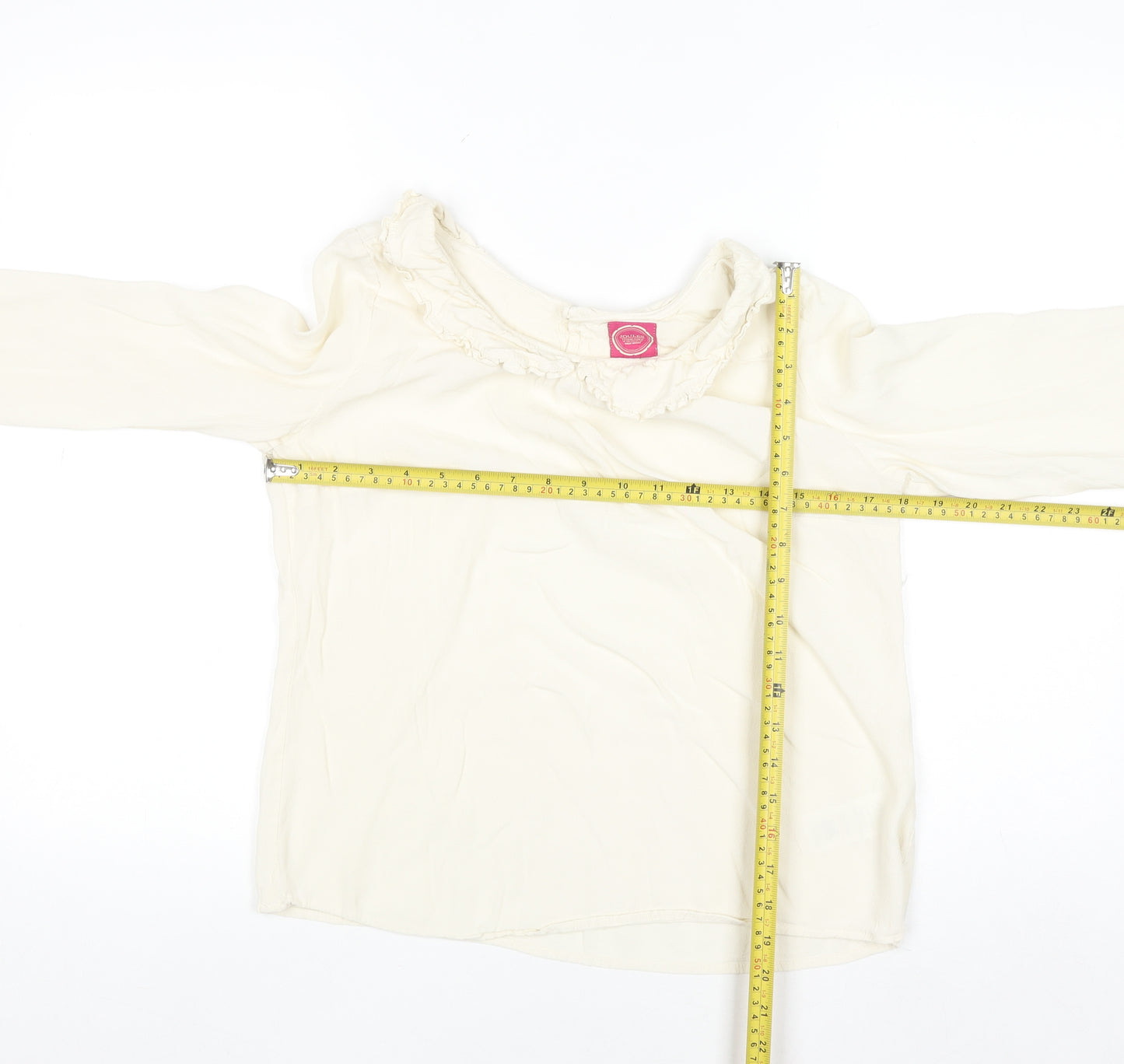 Joules Women Ivory Long Sleeve Ruffle Tunic Blouse Size 12