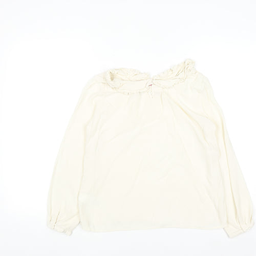 Joules Women Ivory Long Sleeve Ruffle Tunic Blouse Size 12