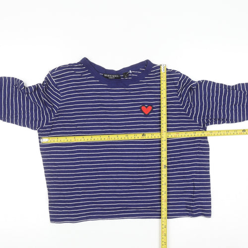 Brave Soul Women’s Blue Striped Cropped Long Sleeve Cotton T-Shirt Size L