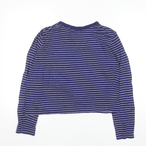 Brave Soul Women’s Blue Striped Cropped Long Sleeve Cotton T-Shirt Size L