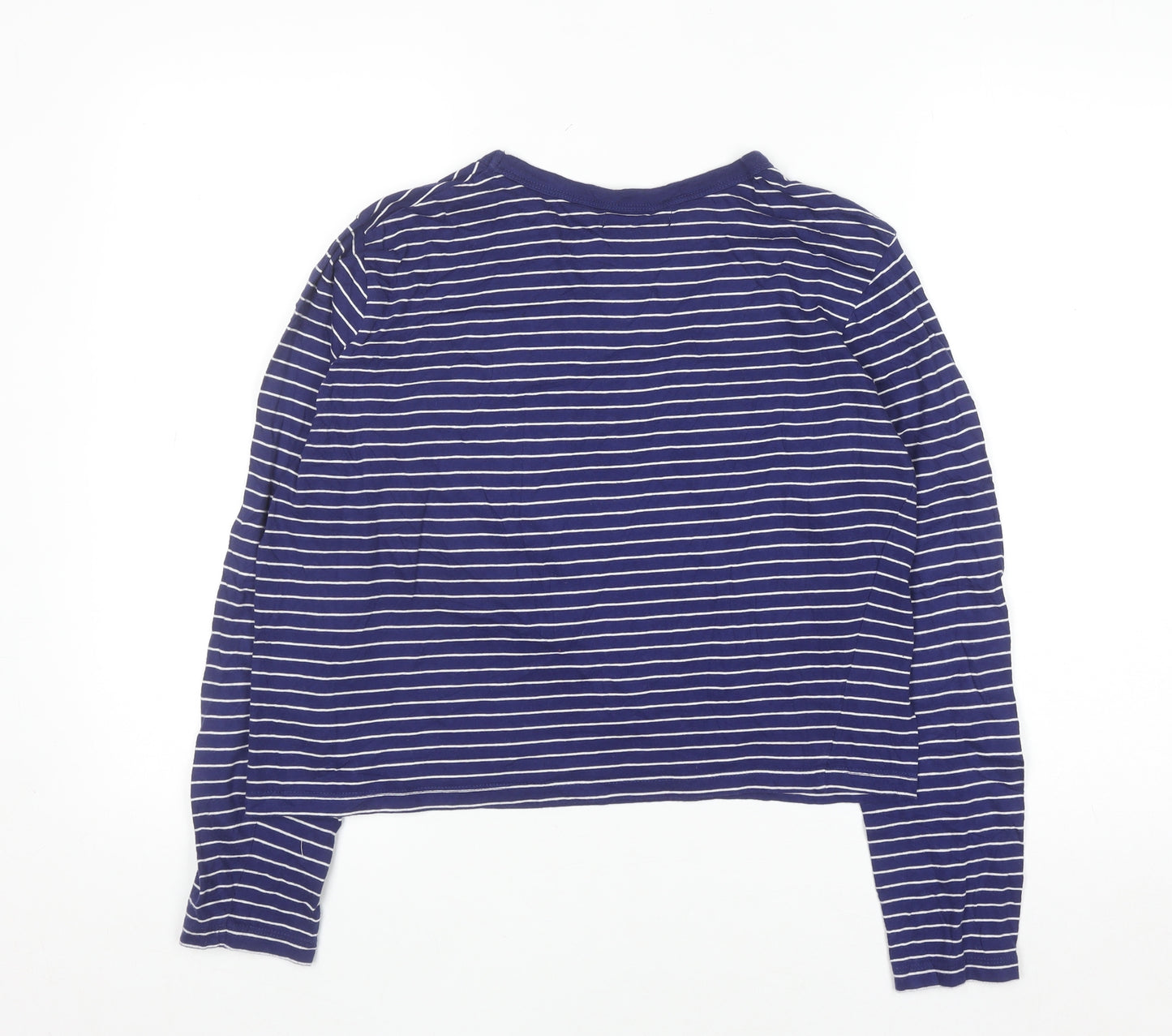Brave Soul Women’s Blue Striped Cropped Long Sleeve Cotton T-Shirt Size L