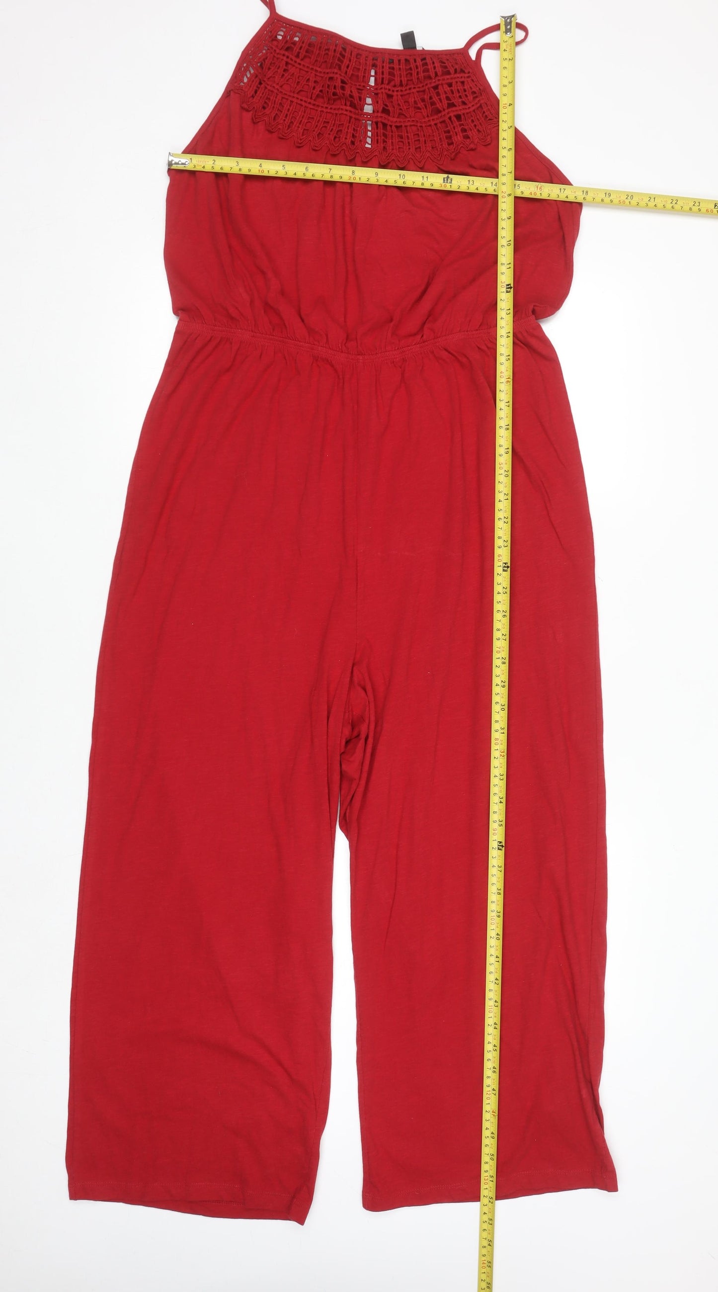 Next Women's Red Crochet Neck Sleeveless Wide-Leg Jumpsuit Size 16
