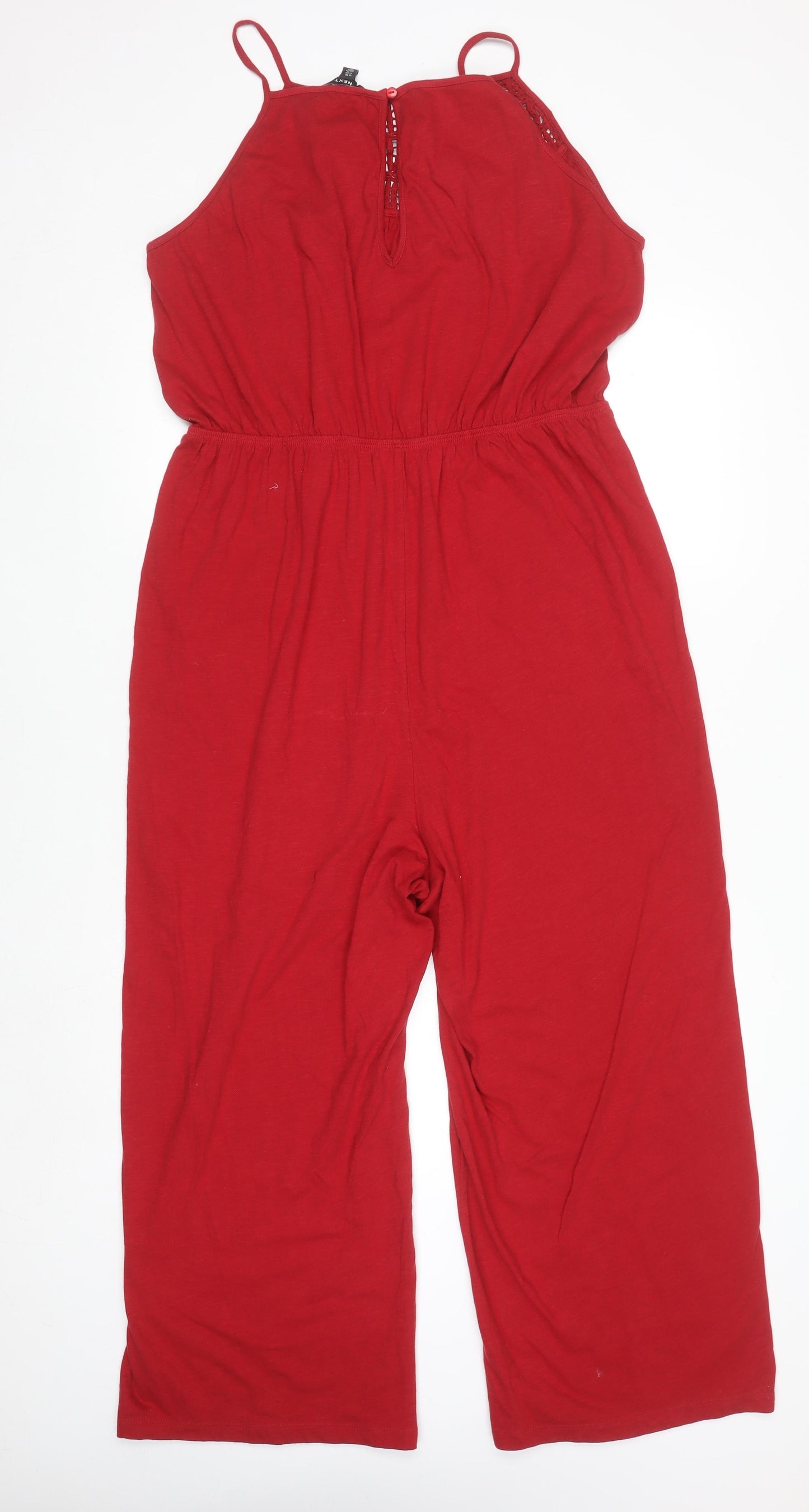 Next Women's Red Crochet Neck Sleeveless Wide-Leg Jumpsuit Size 16