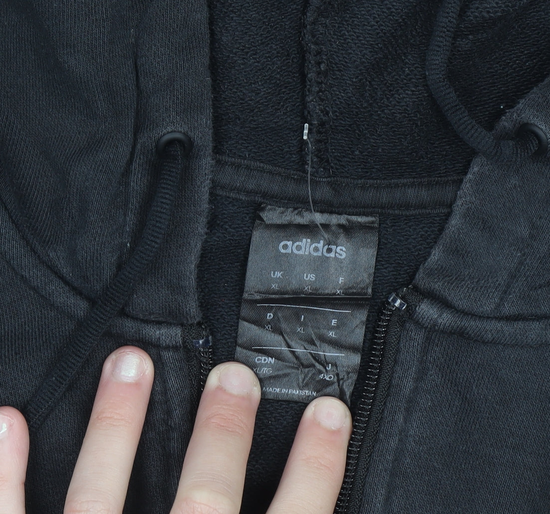 Adidas Men's Black XL Full Zip Hoodie with Logo Trim