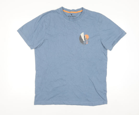 Brakeburn Men's Blue Graphic Print Cotton Crew Neck T-Shirt Size L