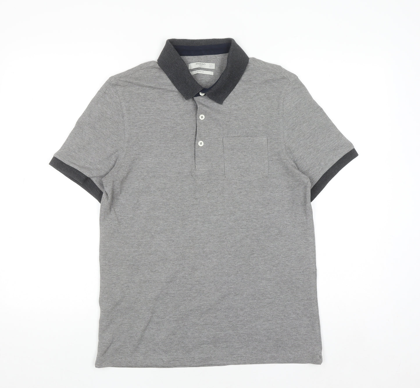 Mango Man Grey Slim Fit Short Sleeve Polo Shirt Size L