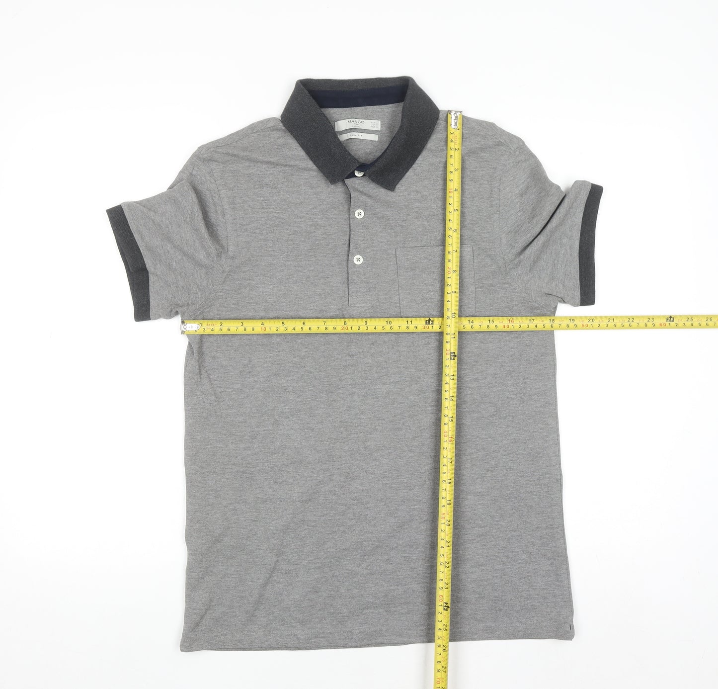 Mango Man Grey Slim Fit Short Sleeve Polo Shirt Size L