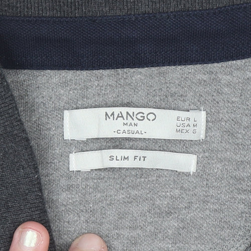 Mango Man Grey Slim Fit Short Sleeve Polo Shirt Size L