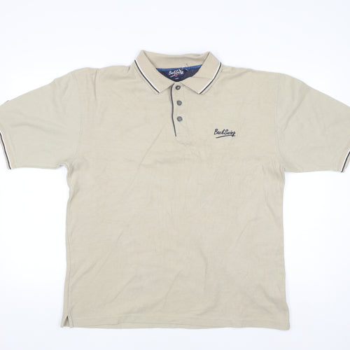 BackSwing Men's Beige Cotton Blend Golf Polo Shirt Size L