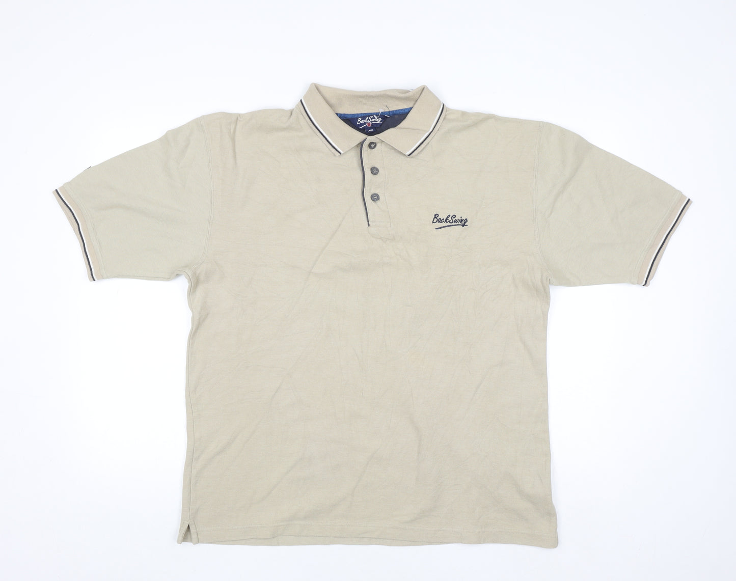 BackSwing Men's Beige Cotton Blend Golf Polo Shirt Size L