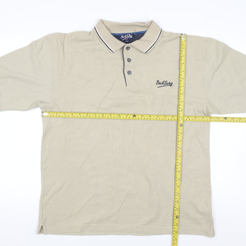 BackSwing Men's Beige Cotton Blend Golf Polo Shirt Size L