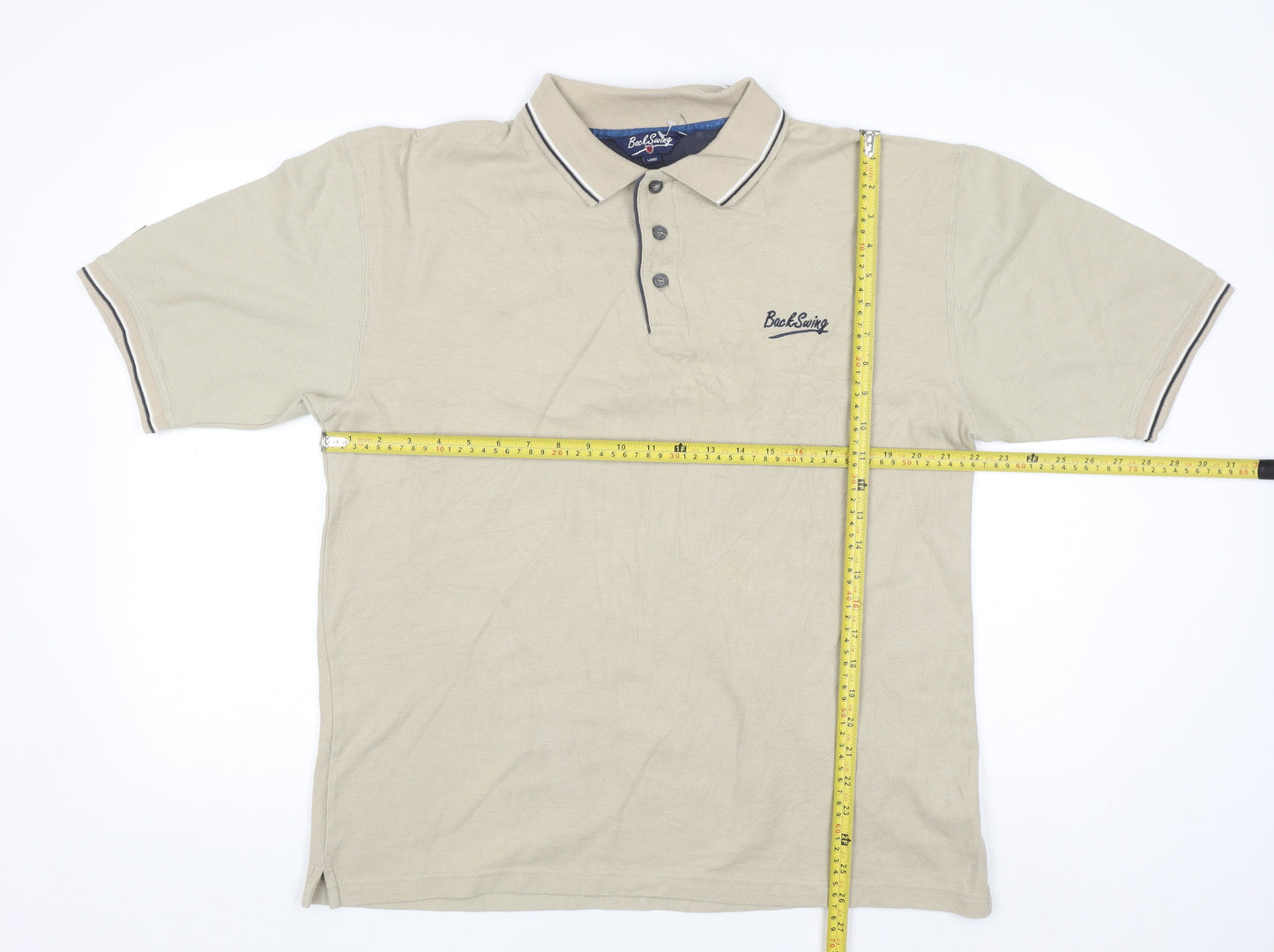 BackSwing Men's Beige Cotton Blend Golf Polo Shirt Size L