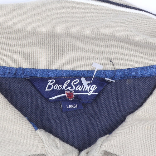BackSwing Men's Beige Cotton Blend Golf Polo Shirt Size L