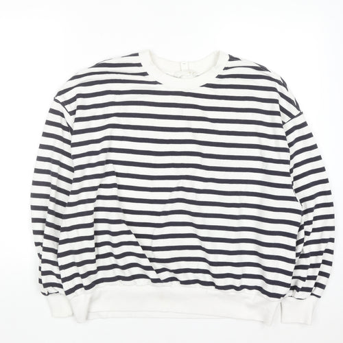 H&M Women's Navy White Striped Pullover Sweatshirt Size 12 Cotton Blend