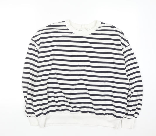 H&M Women's Navy White Striped Pullover Sweatshirt Size 12 Cotton Blend