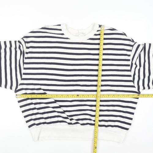 H&M Women's Navy White Striped Pullover Sweatshirt Size 12 Cotton Blend