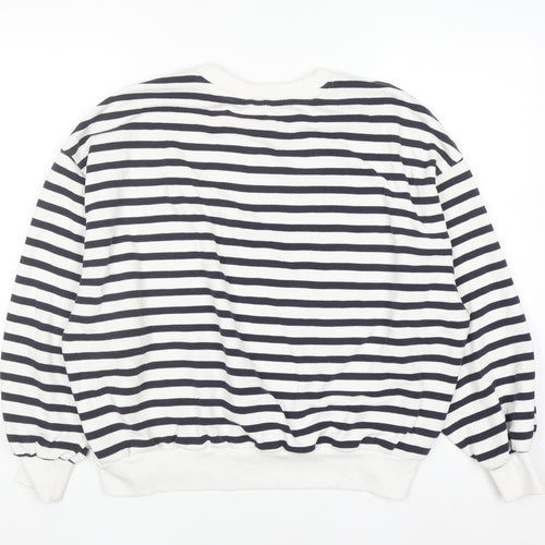 H&M Women's Navy White Striped Pullover Sweatshirt Size 12 Cotton Blend