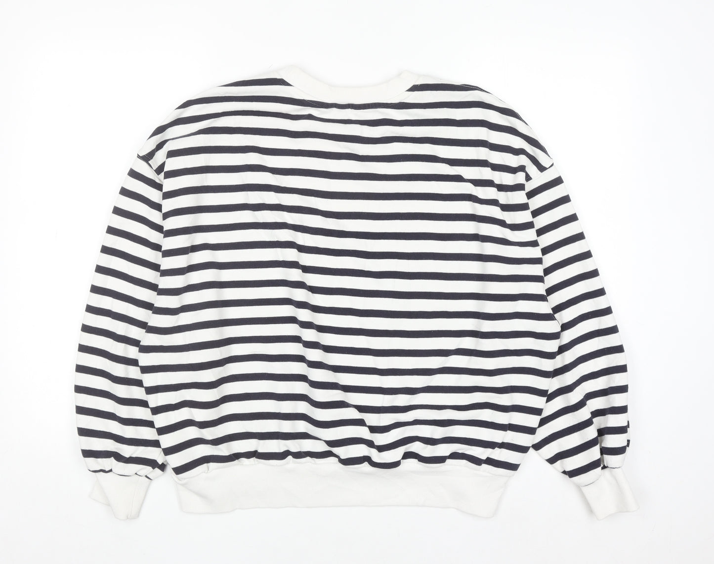 H&M Women's Navy White Striped Pullover Sweatshirt Size 12 Cotton Blend