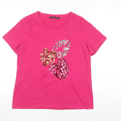 Bonmarché Womens Pink Sequin Floral Short Sleeve T-Shirt Size 12
