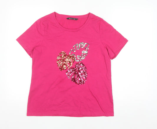 Bonmarché Womens Pink Sequin Floral Short Sleeve T-Shirt Size 12