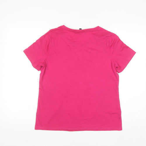 Bonmarché Womens Pink Sequin Floral Short Sleeve T-Shirt Size 12