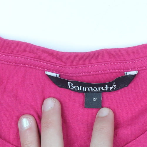 Bonmarché Womens Pink Sequin Floral Short Sleeve T-Shirt Size 12