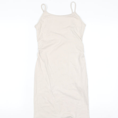 Bershka Women Beige Slip Dress Size 12 Stretch Modal Blend