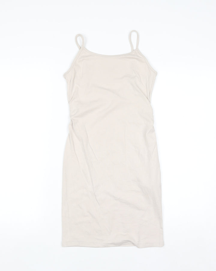 Bershka Women Beige Slip Dress Size 12 Stretch Modal Blend