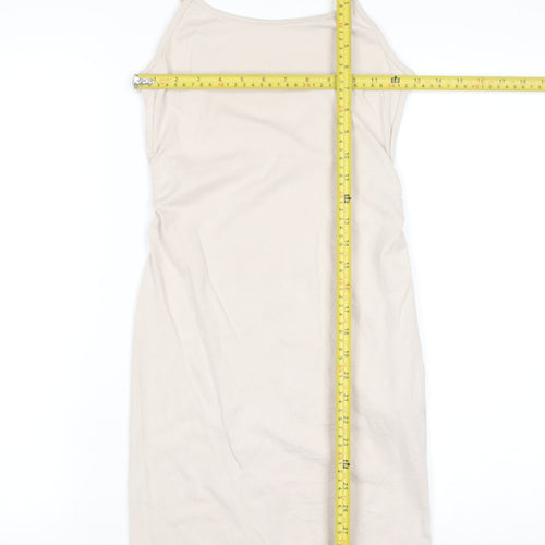 Bershka Women Beige Slip Dress Size 12 Stretch Modal Blend