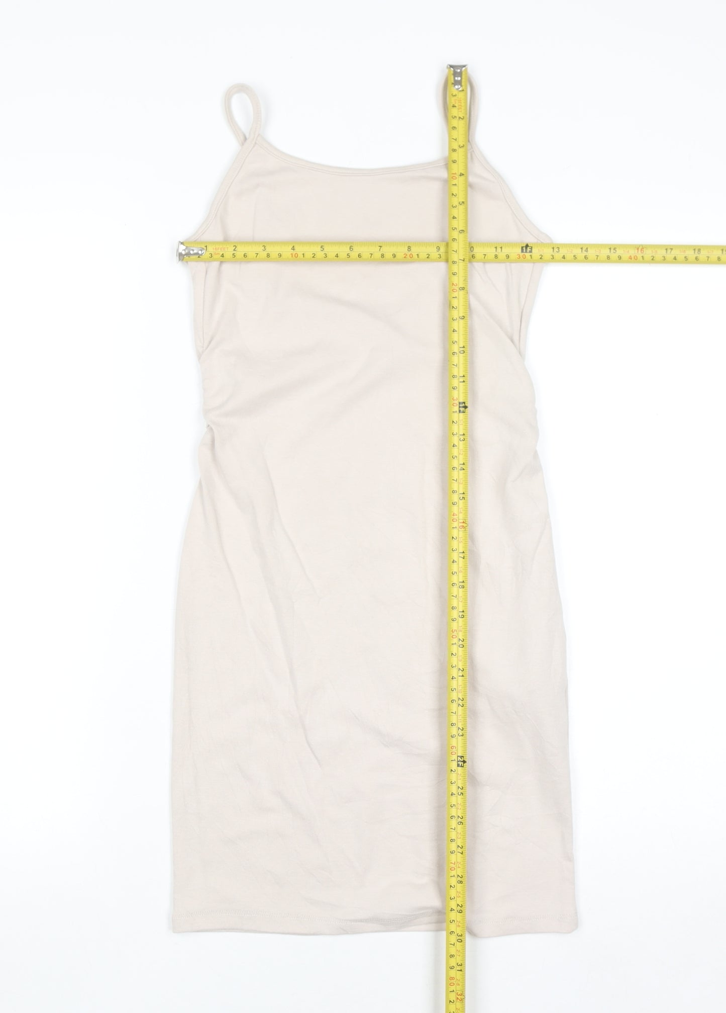Bershka Women Beige Slip Dress Size 12 Stretch Modal Blend