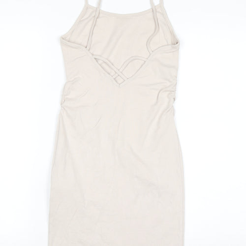 Bershka Women Beige Slip Dress Size 12 Stretch Modal Blend