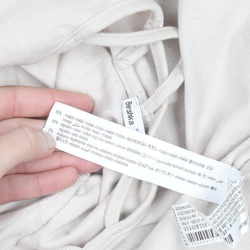 Bershka Women Beige Slip Dress Size 12 Stretch Modal Blend